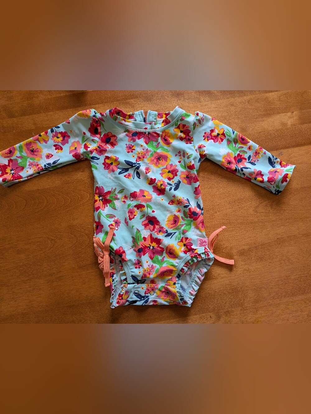 Ruffle Butts 6-12m One-Piece Swimsuit with Pink & Yellow Floral Print